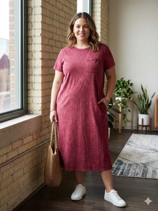 Time and Tru Dresses & Skirts - Time and Tru Maroon Mineral Wash T-Shirt Dress Pocket XXL Like New